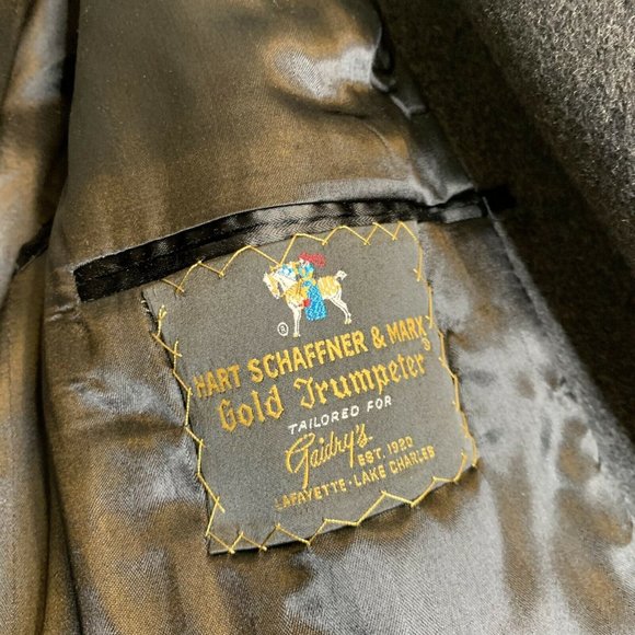 Hart Schaffner & Marx Cashmere Overcoat XL Gray Knee Length Gold Trumpeter - Picture 7 of 7